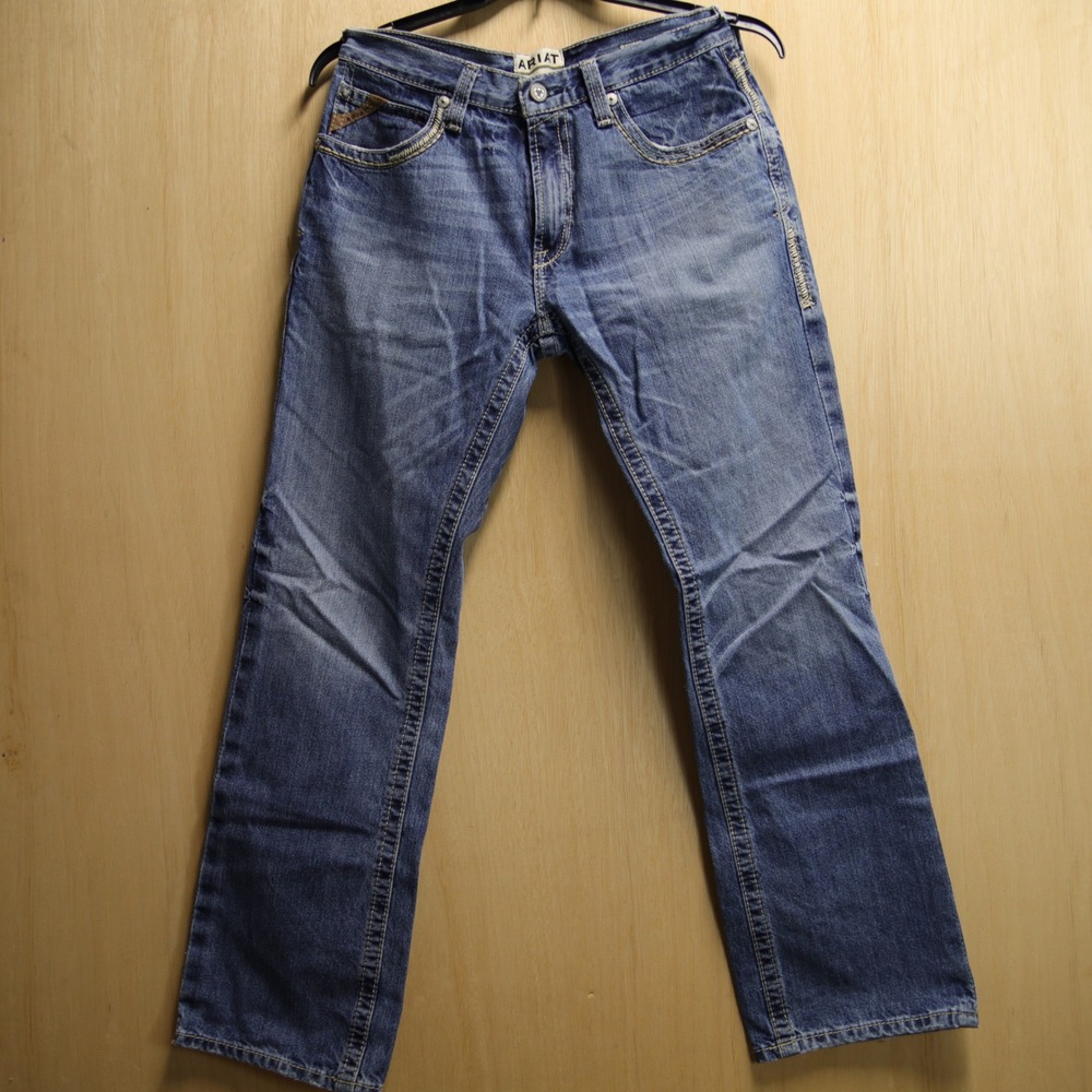 Ariat M5 Straight Leg Jeans Mens 32x32 Medium Wash Western Denim Heavy Stitch